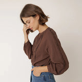 Women's Cotton Muslin Blouse - Chocolate