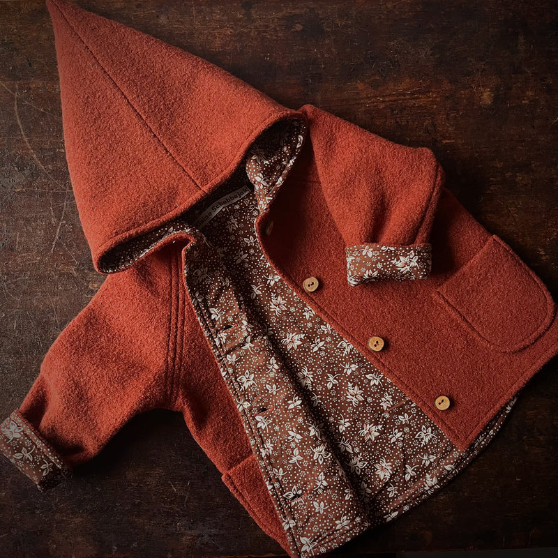 Baby & Kids Autumn Wool Pixie Hooded Jacket - Terracotta