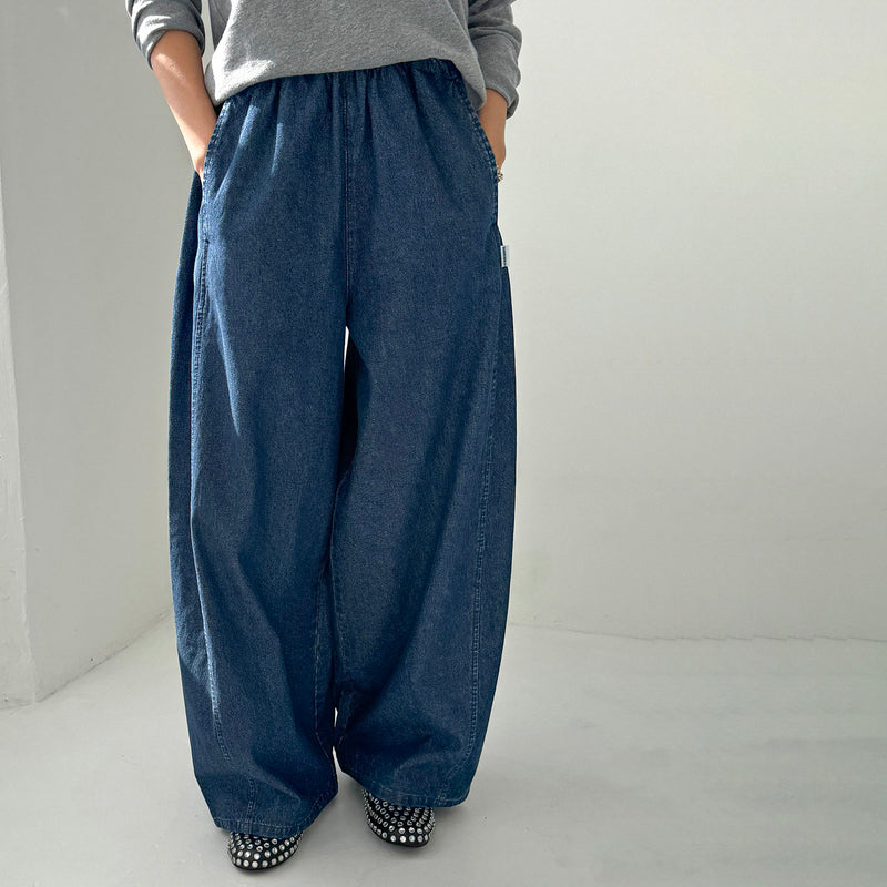 Women's Cotton Parachute Pants - Denim Blue