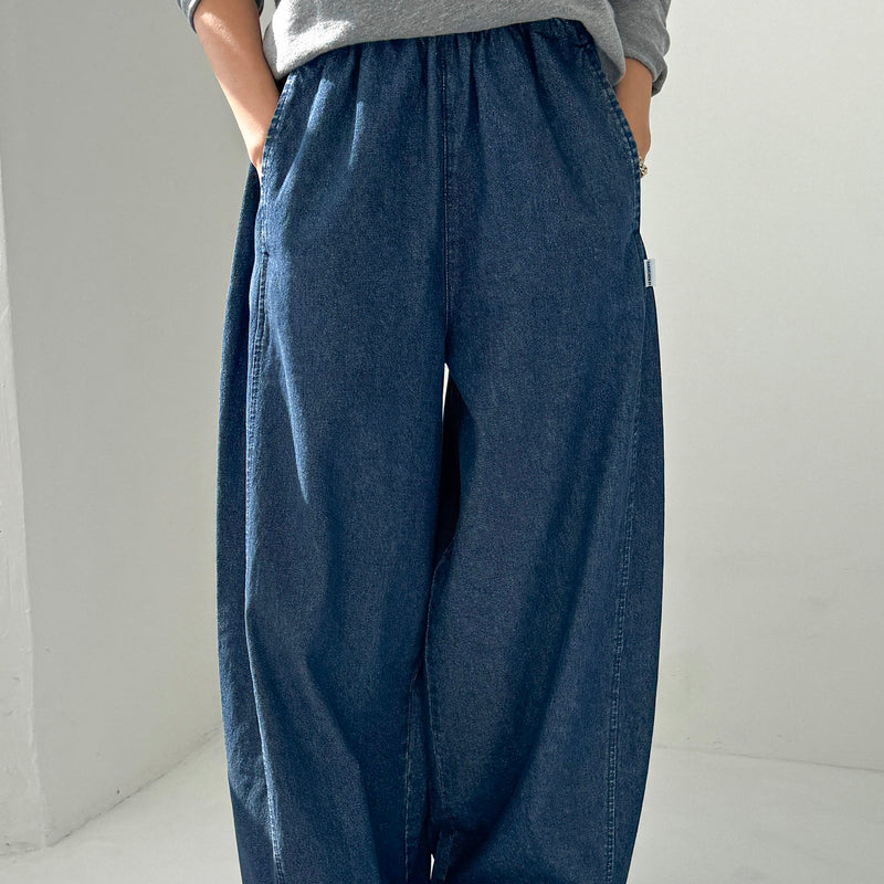 Women's Cotton Parachute Pants - Denim Blue