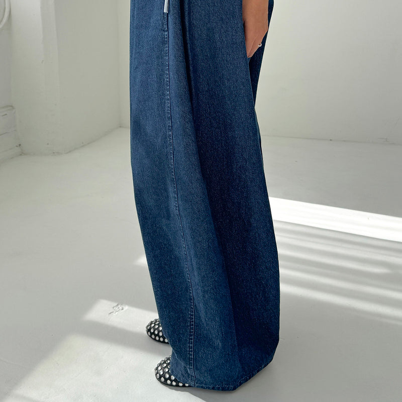 Women's Cotton Parachute Pants - Denim Blue