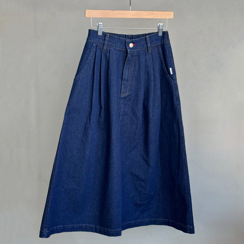 Womens Cotton Long Farm Girl Skirt - Raw Denim