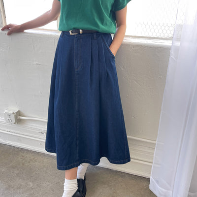 Womens Cotton Long Farm Girl Skirt - Raw Denim