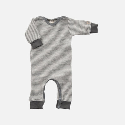 Baby Merino Wool Brushed Terry Pyjamas/Romper - Grey/Natural