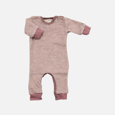 Baby Merino Wool Brushed Terry Pyjamas/Romper - Mauve/Natural