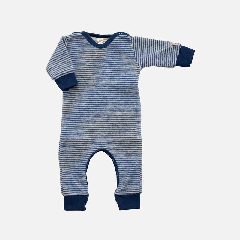 Baby Merino Wool Brushed Terry Pyjamas/Romper - Navy/Natural