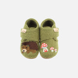 Boiled Wool Slipper Shoe - Olive Hedgehog