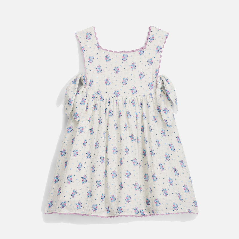 Kids Cotton Aloisa Dress - Cream Flower Dunes