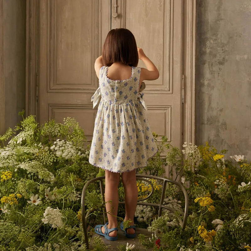 Kids Cotton Aloisa Dress - Cream Flower Dunes