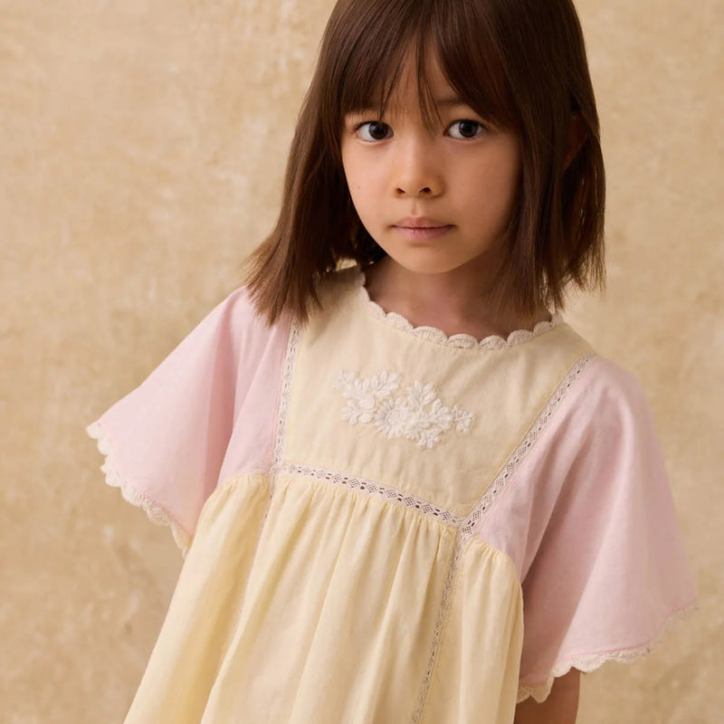 Kids Cotton Aurora Dress - Pink & Yellow