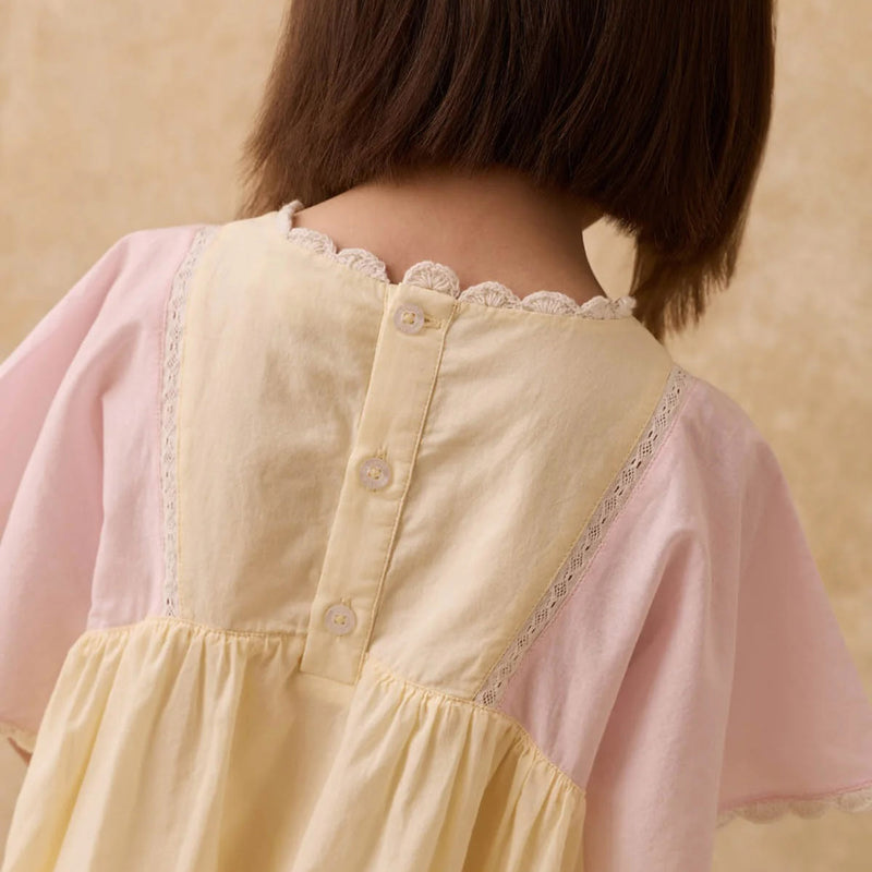 Kids Cotton Aurora Dress - Pink & Yellow