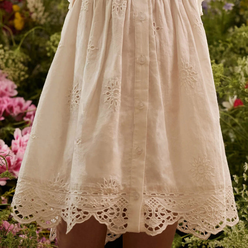 Kids Cotton Mia Dress - Off White Schiffli