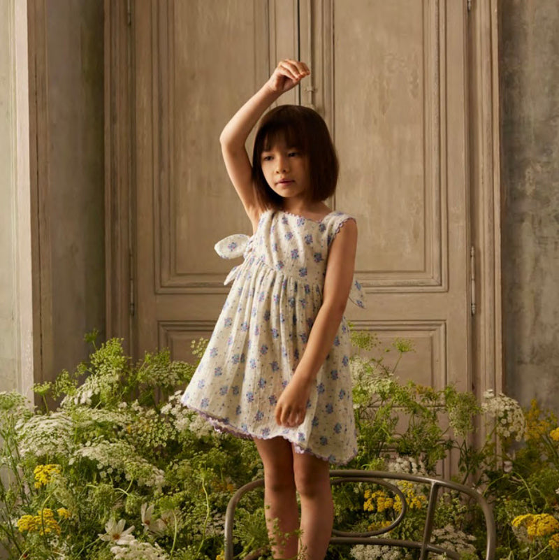 Kids Cotton Aloisa Dress - Cream Flower Dunes