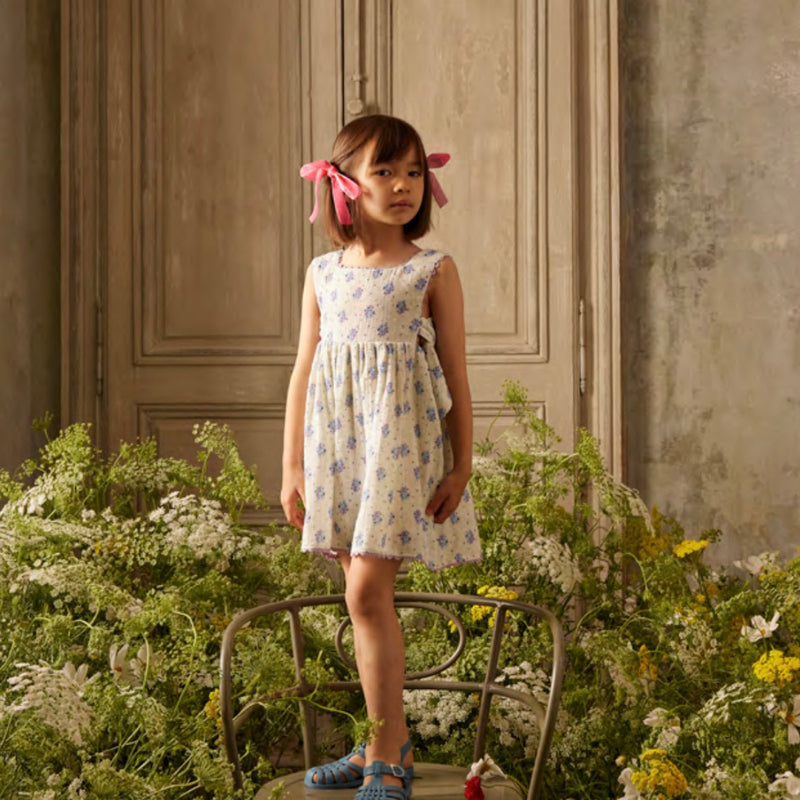Kids Cotton Aloisa Dress - Cream Flower Dunes