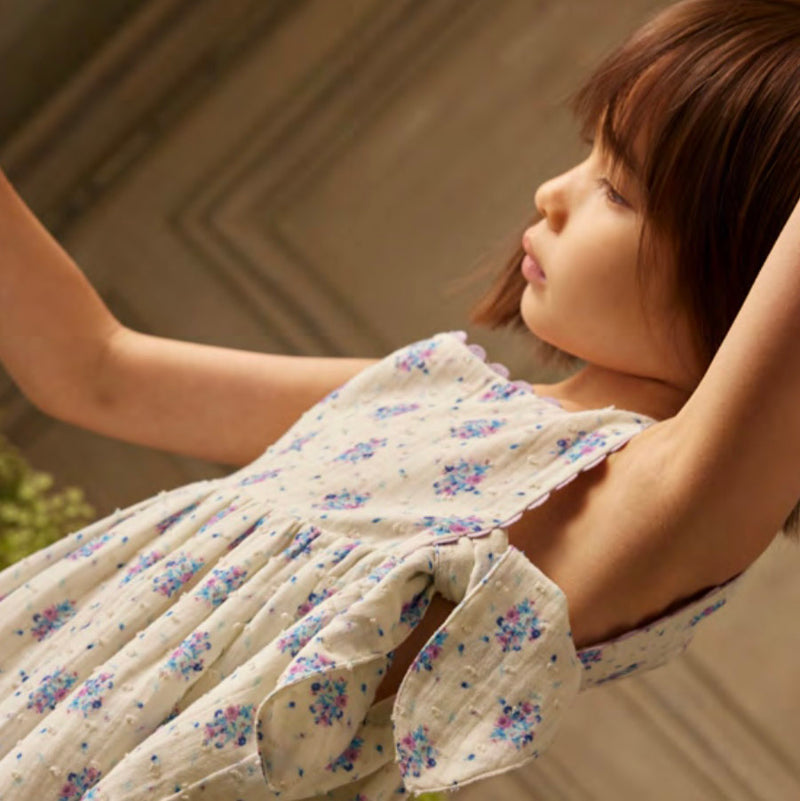 Kids Cotton Aloisa Dress - Cream Flower Dunes