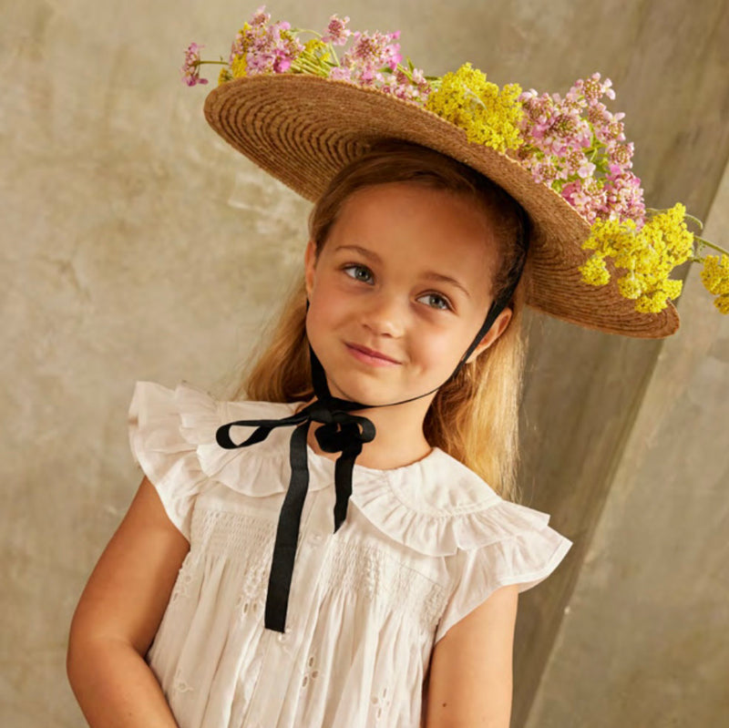 Kids Cotton Mia Dress - Off White Schiffli