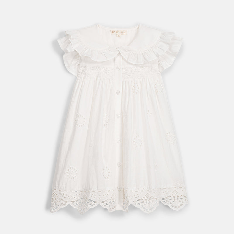Kids Cotton Mia Dress - Off White Schiffli