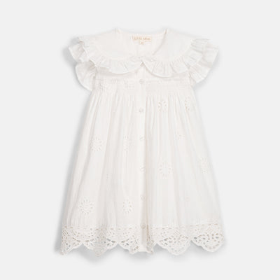 Kids Cotton Mia Dress - Off White Schiffli