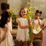 Kids Cotton Mia Dress - Off White Schiffli