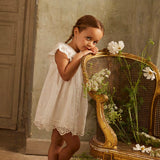 Kids Cotton Mia Dress - Off White Schiffli