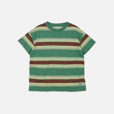 Cotton Loose Tee - Bottle Green Stripe