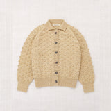 Womens Hand Knit Merino Wool Popcorn Polo Cardigan - Alabaster