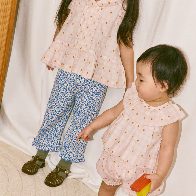 Kids Pima Cotton Ruffle Peddle Pusher - Blue Ribbon Lisse Fields