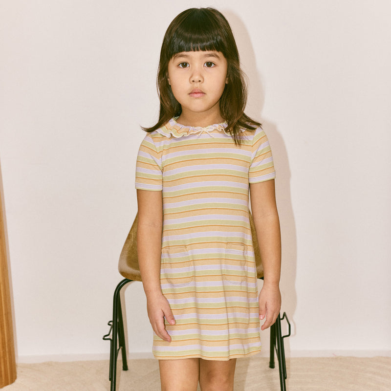 Kids Pima Cotton Pattie Dress - Mist Avenue Stripe