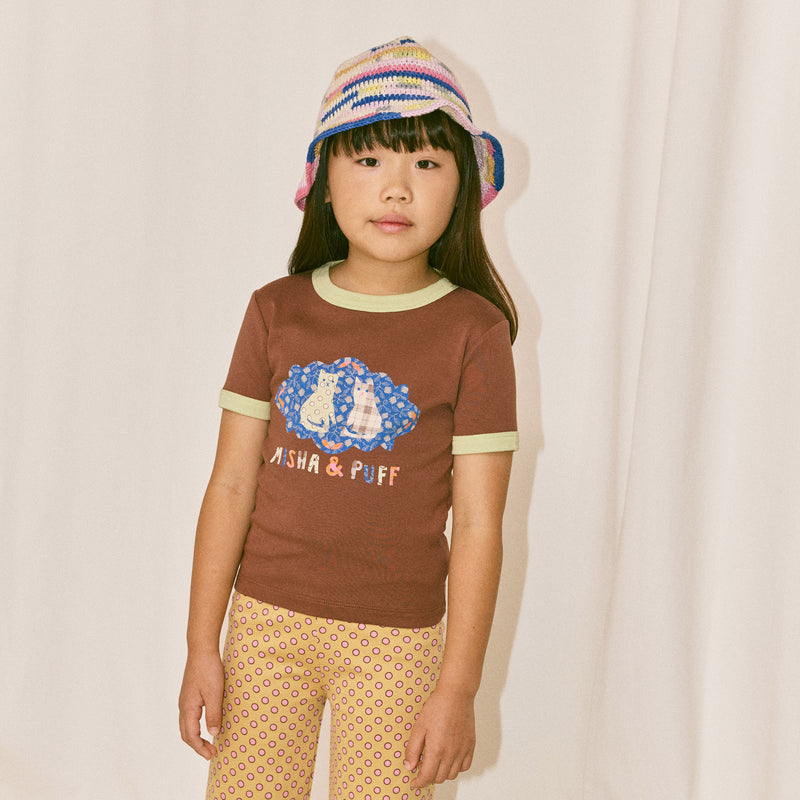 Kids Pima Cotton Barn Cats Collage Ringer Tee - Cola