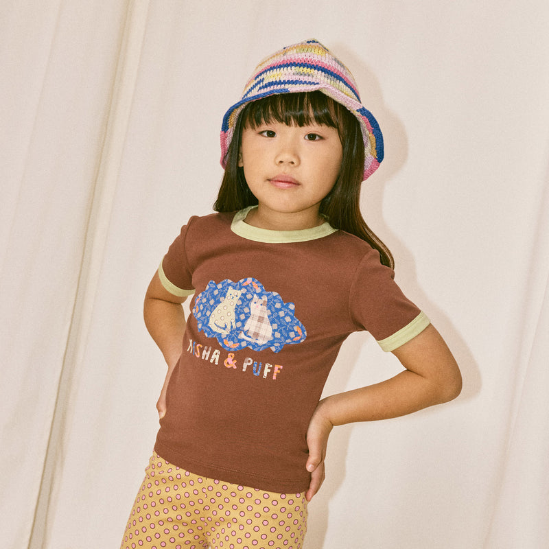 Kids Pima Cotton Barn Cats Collage Ringer Tee - Cola