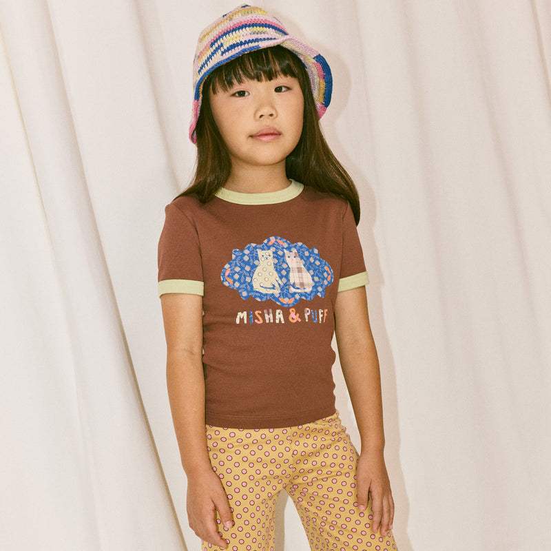 Kids Pima Cotton Barn Cats Collage Ringer Tee - Cola