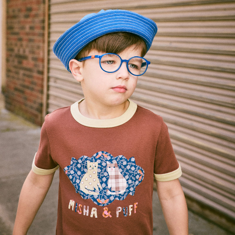 Kids Pima Cotton Barn Cats Collage Ringer Tee - Cola