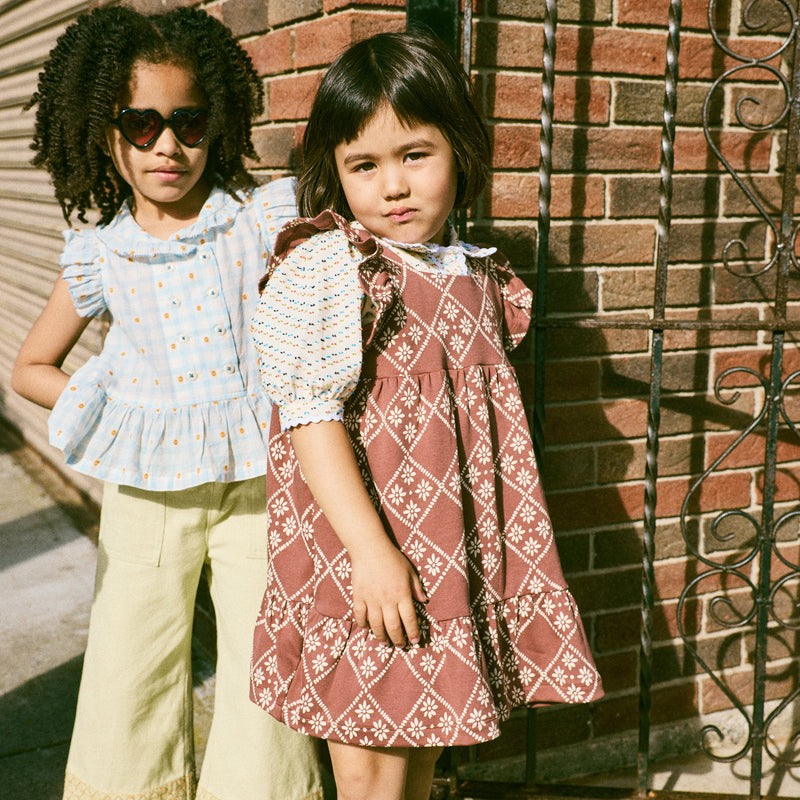 Kids Pima Cotton Ruffle Sleeve Dress - Cola Flora Tierra