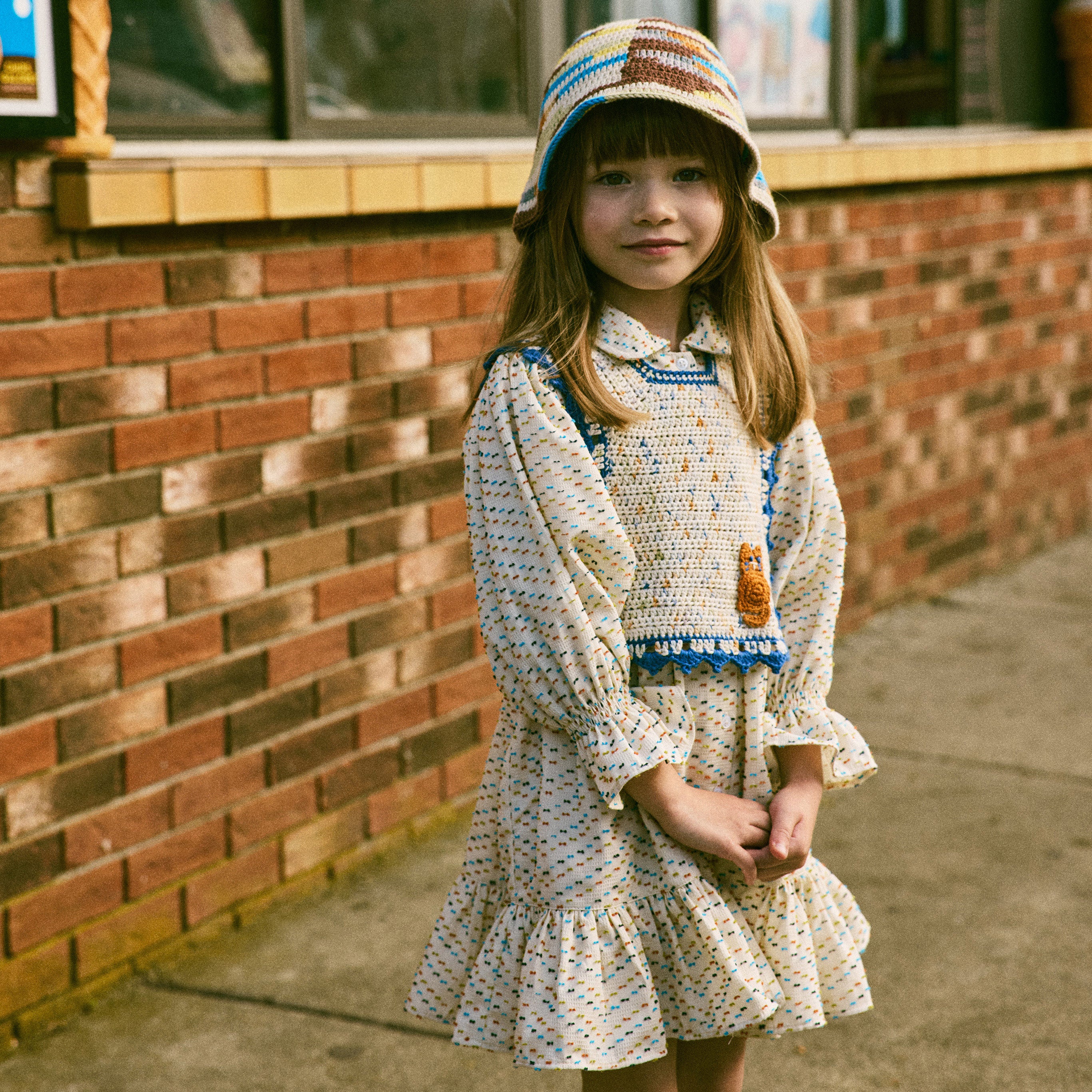Kids Pima Cotton Cat Topanga Popover in Seashore Confetti in sizes