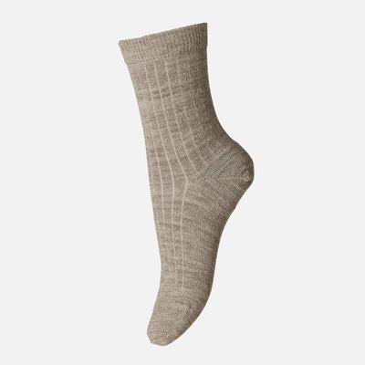 Adult’s Wool Rib Socks - Light Brown Melange