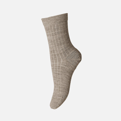 Baby & Kids Wool Rib Socks - Light Brown Melange