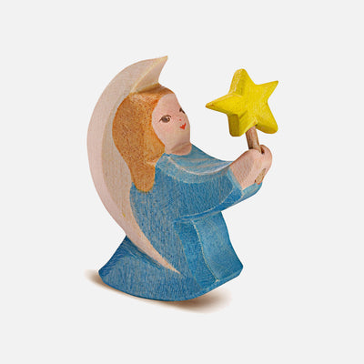 Handcrafted Wooden Angel with Star - Blue