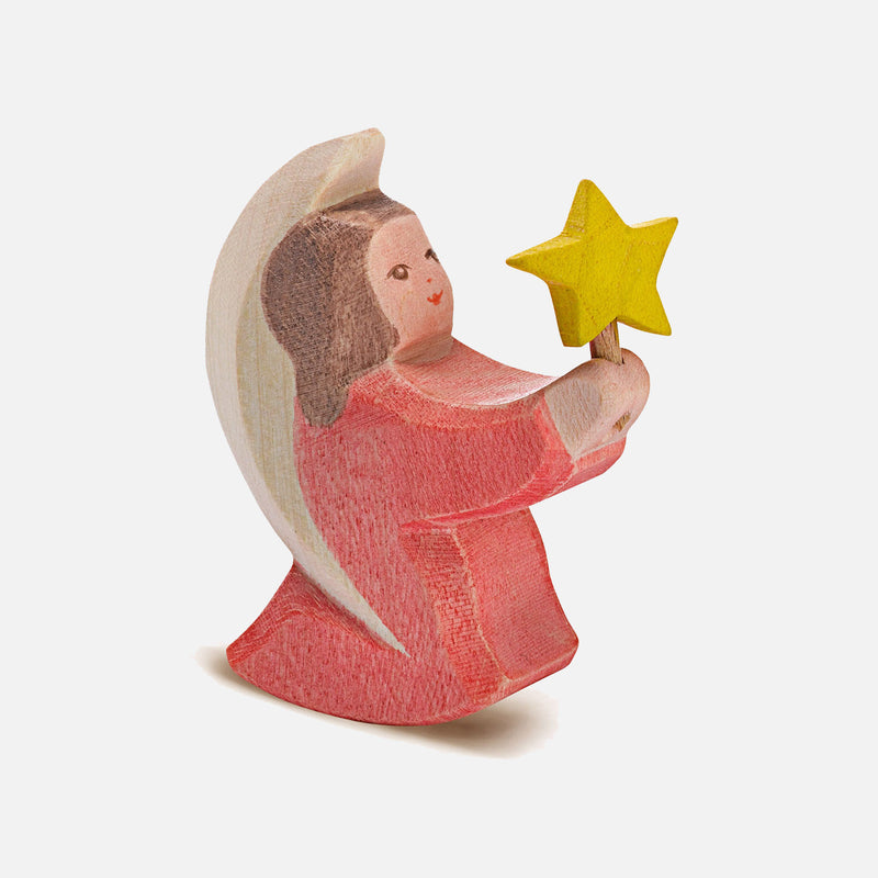 Handcrafted Wooden Angel with Star - Pink