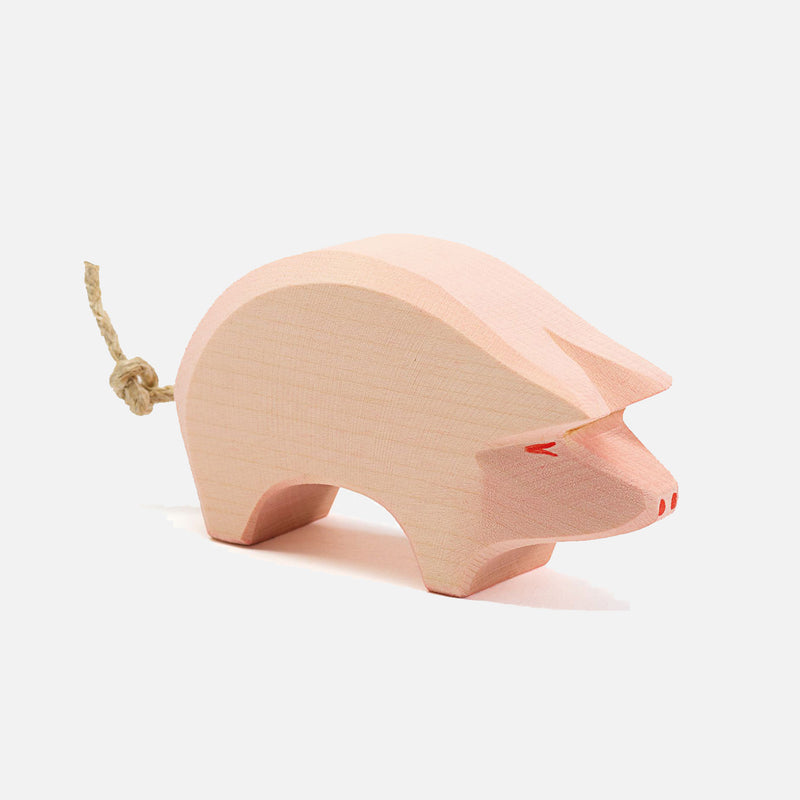 Handcrafted Wooden Pig Head Low - Pink