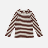 Kids  Cotton LS Top - Natural/Chestnut Stripe