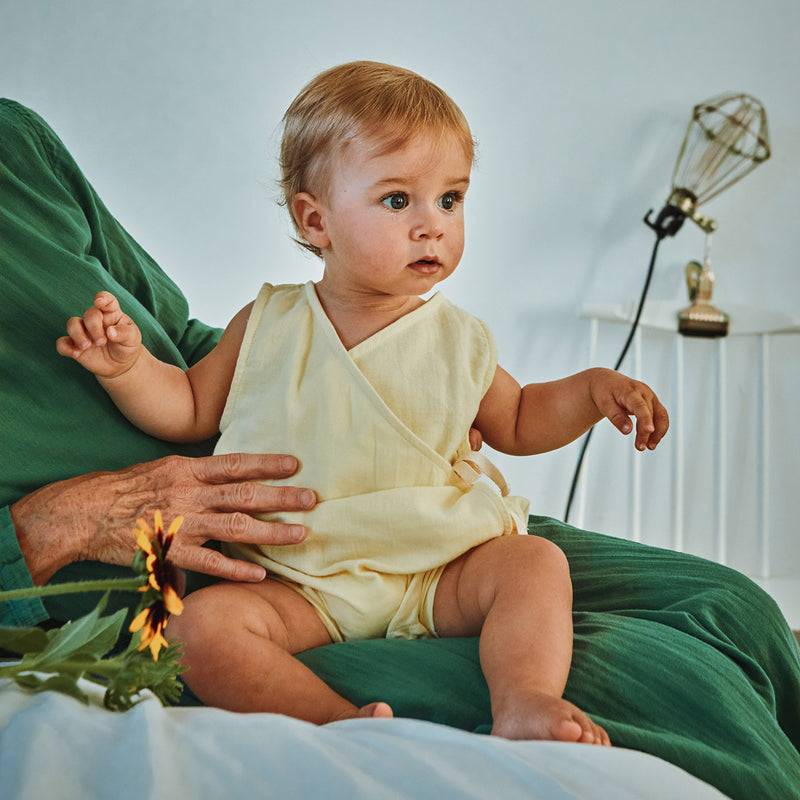 Baby Cotton Clematite Wrap Romper - Pastel Yellow