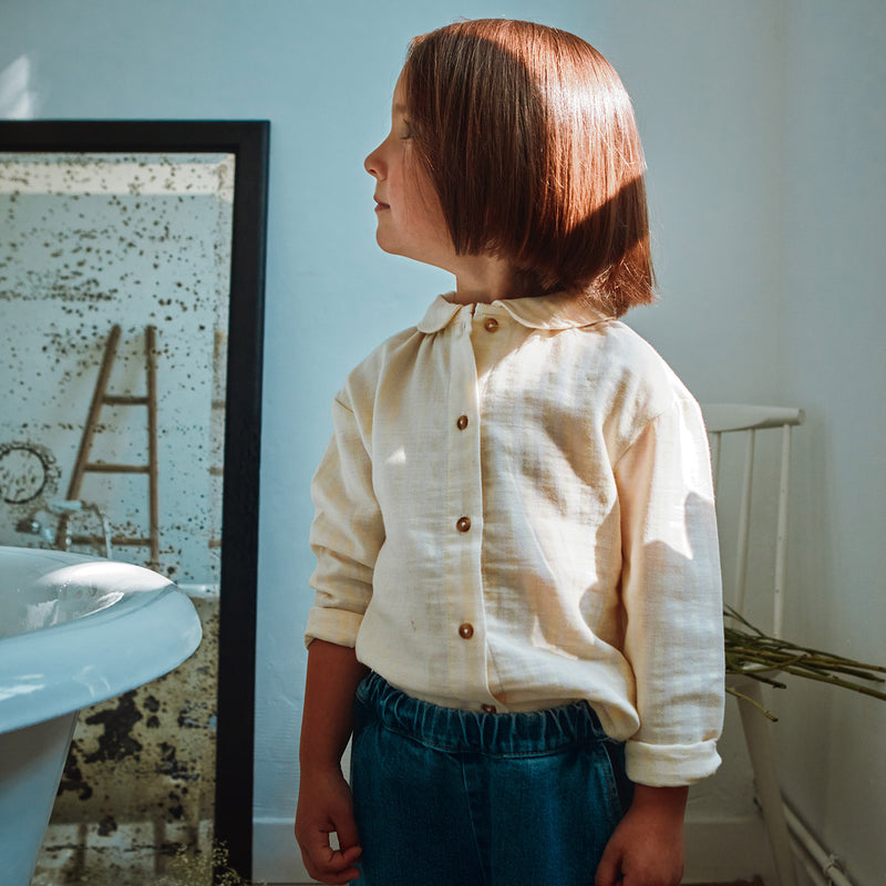 Kids Cotton Bambou Blouse - Pastel Yellow/Almond Milk Stripe