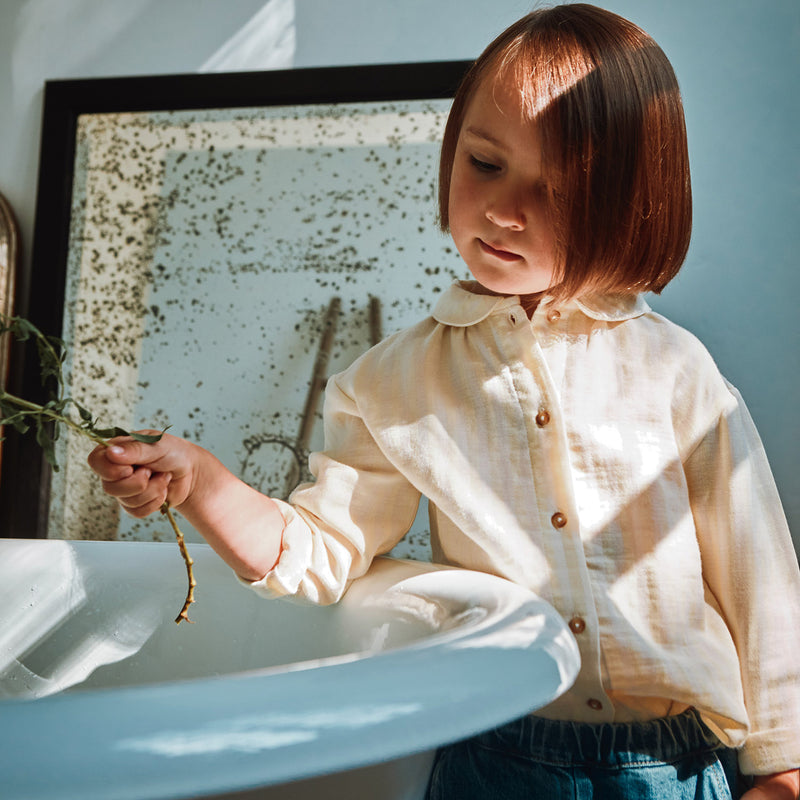 Kids Cotton Bambou Blouse - Pastel Yellow/Almond Milk Stripe