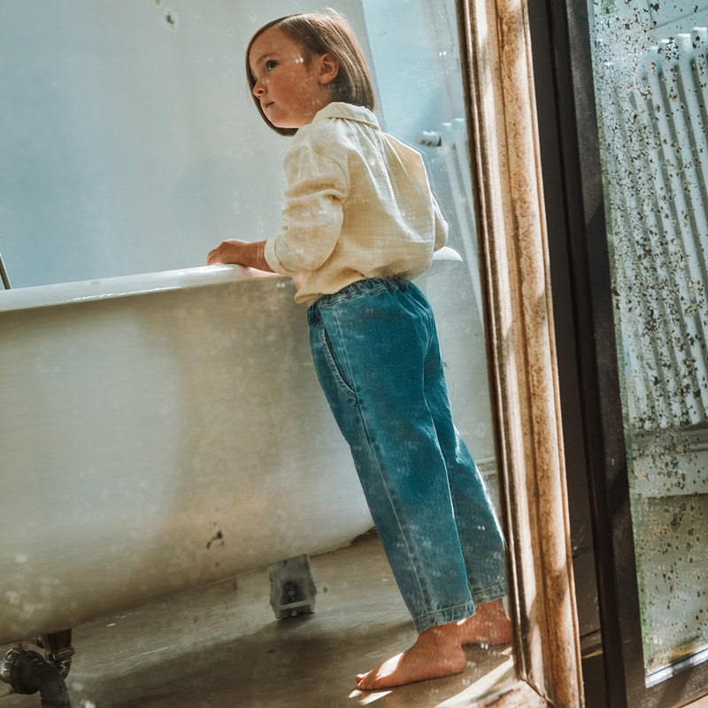 Kids Cotton Denim Pomelos Trousers - Blue