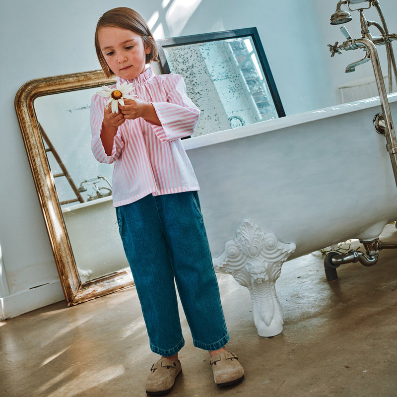 Kids Cotton Denim Pomelos Trousers - Blue