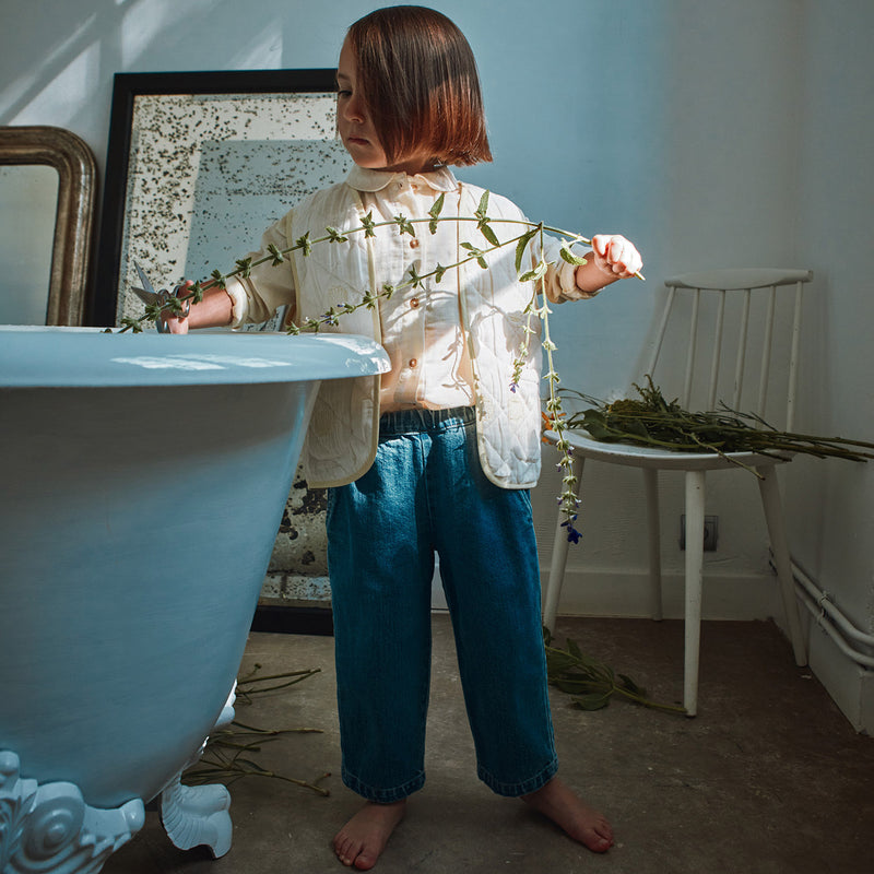 Kids Cotton Denim Pomelos Trousers - Blue