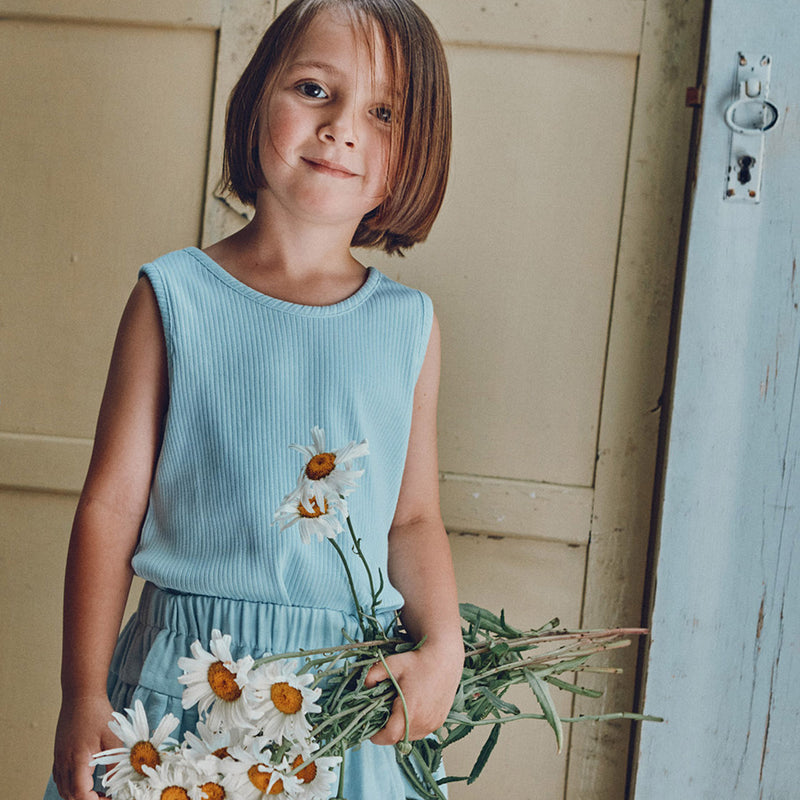 Kids Cotton Rib Piment Sleeveless Top - Baby Blue