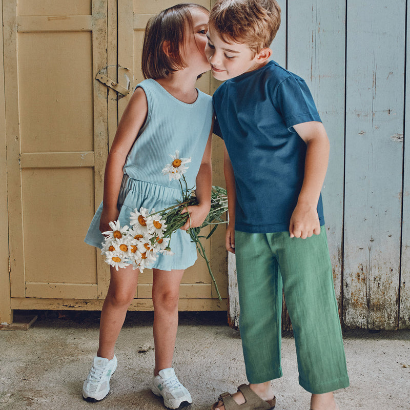 Kids Cotton Rib Piment Sleeveless Top - Baby Blue