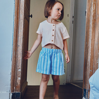 Kids Cotton Poplin Gui Shorts - Wide Blue/White Stripe