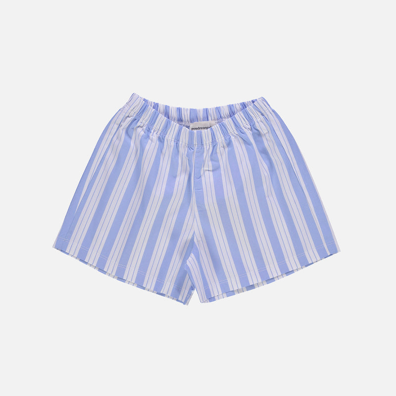 Kids Cotton Poplin Gui Shorts - Wide Blue/White Stripe